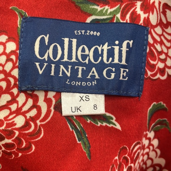 Collectif Vintage London XS Red Floral Dress - Picture 5 of 8
